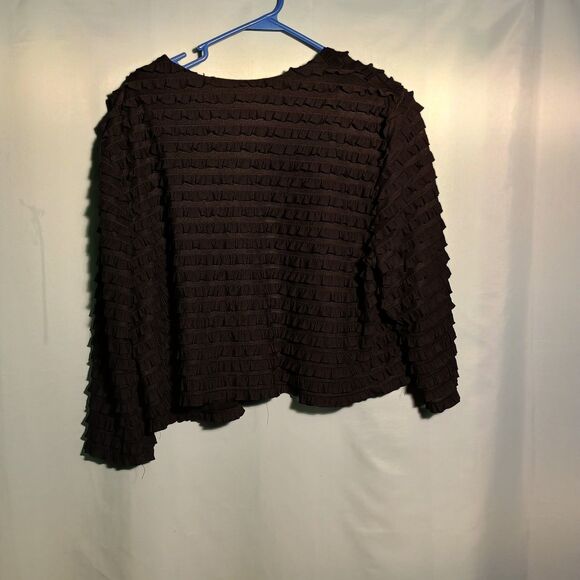 Black Ruffle Textured Cardigan – Lightweight Layered Open Front Sweater - Picture 4 of 4